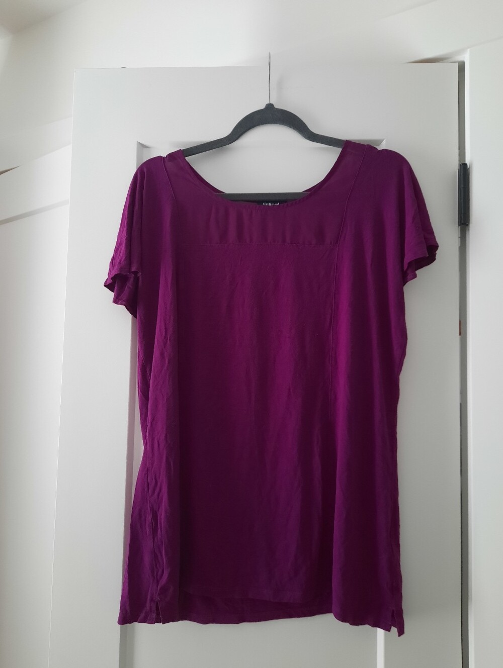 Purple Short Sleeve Top With Mesh Neckline